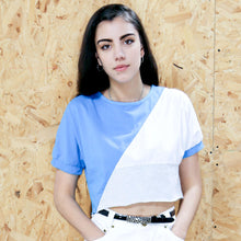 Blue and White Colour Block T-Shirt