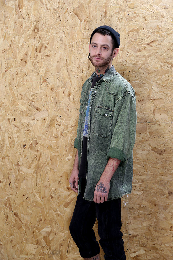 Green Acid Wash Denim Shirt