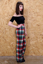 Green and White Check Wide Leg Trousers