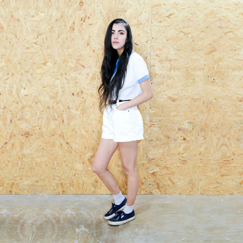 Blue and White Colour Block T-Shirt