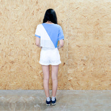 Blue and White Colour Block T-Shirt