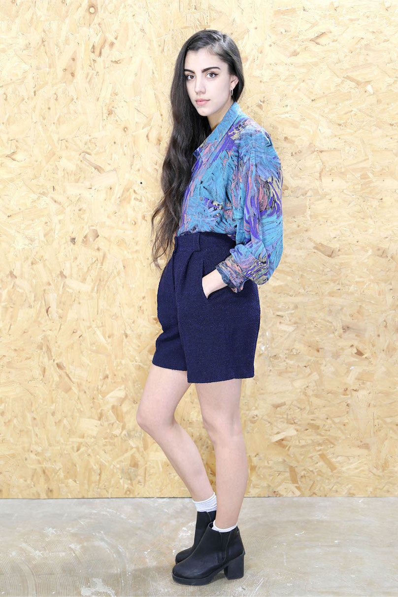 Abstract Print Silk Shirt