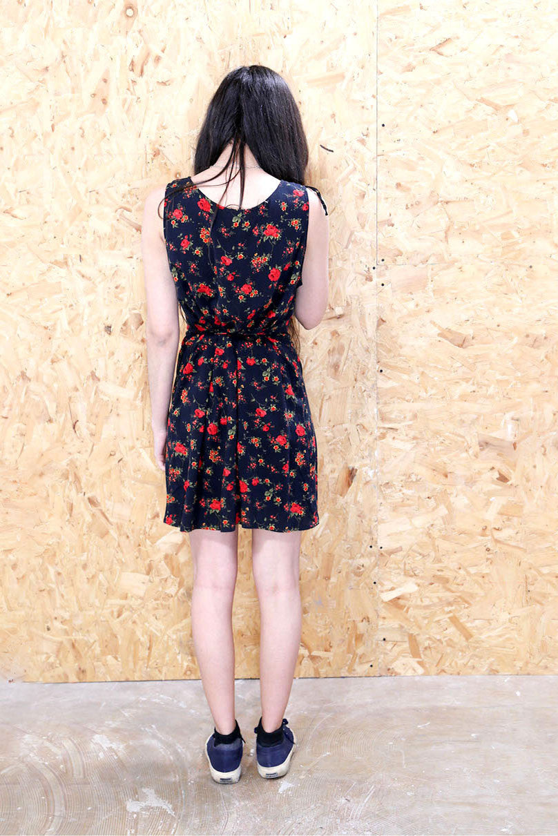 Black and Red Floral Print Summer Dress