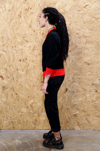 80s Black and Red Colour Block Jumper