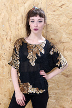 Black and Gold Beaded Mesh Top