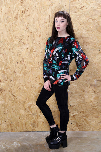 Abstract Sequinned Silk Top