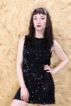 Black Sequinned Crochet Mini Dress