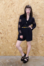 Black Collared Playsuit with Mesh Inserts