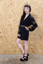 Black Collared Playsuit with Mesh Inserts