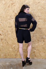 Black Collared Playsuit with Mesh Inserts