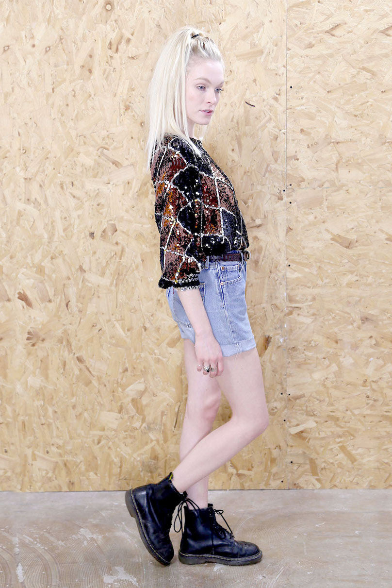 Batwing Sequin top in Bronze and Black