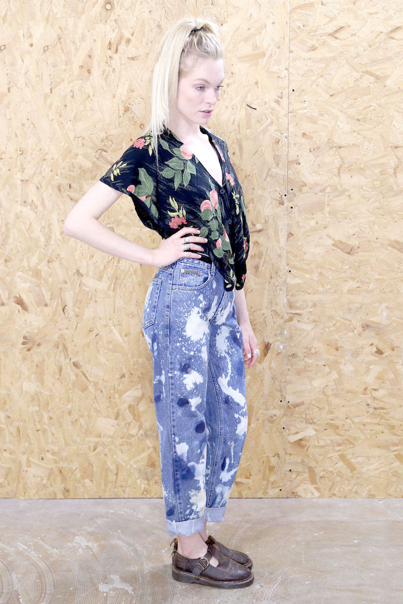 Black Floral Grunge Crop Top