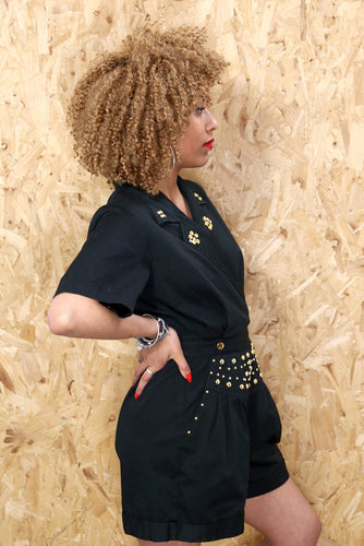 Golden Stud Collared Playsuit