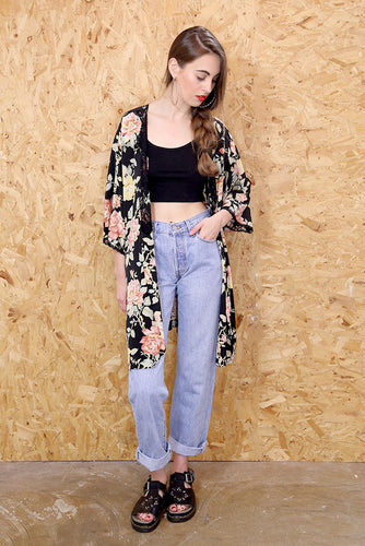 Dark Rose Daydream Lace Trim Kimono