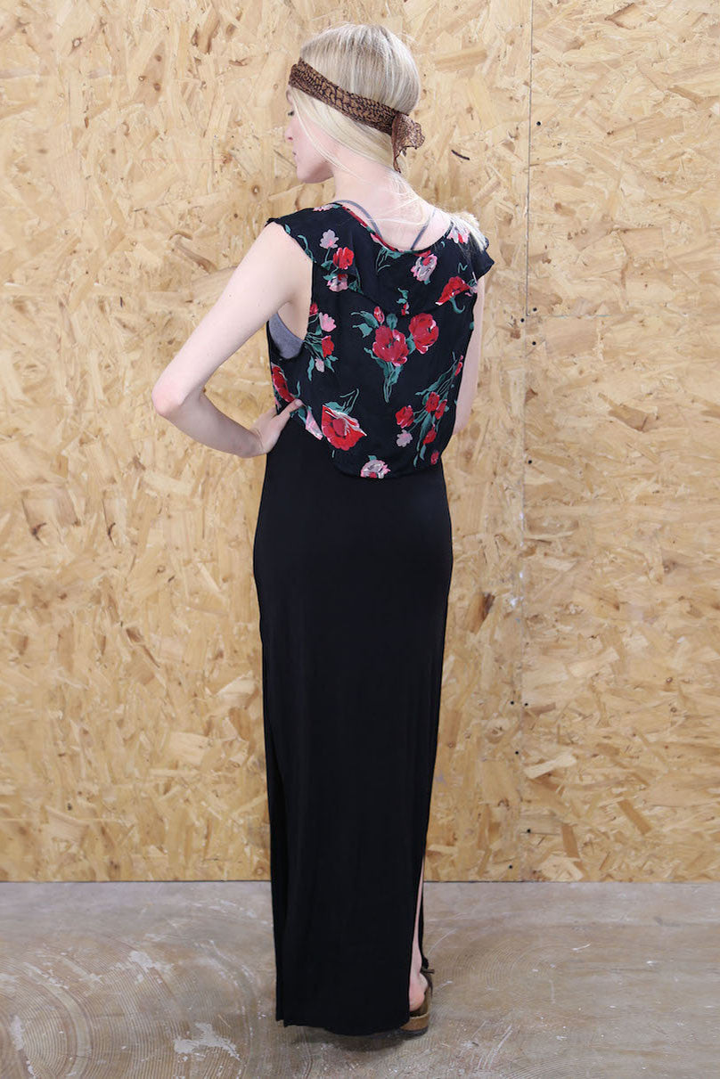 Black and Red Floral Bohemian Crop Top