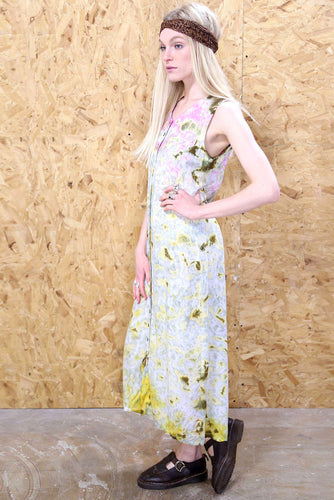 Boho Tie-Dye Effect Acid Wash Button Through Maxi Dress