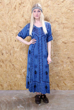 Blue Embroidered Boho Maxi Dress