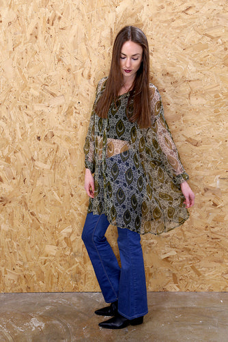 Green Sheer Paisley Print Shirt