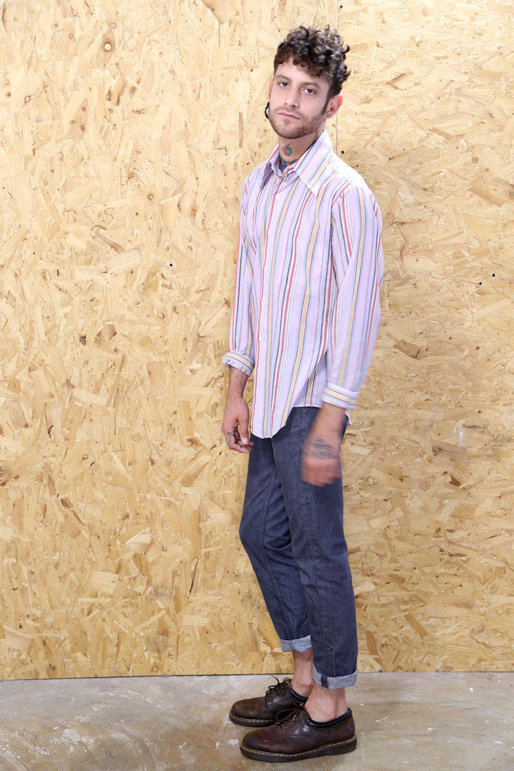 Dusty Pink Long Sleeved Shirt with Multi Coloured Stripes