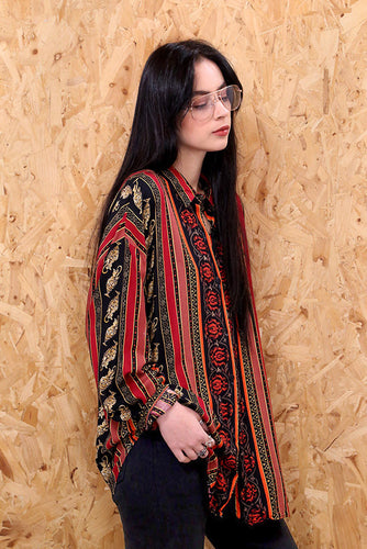 Grecian Filigree Striped Vintage Blouse