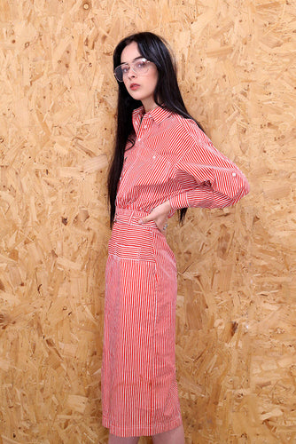 80s Red Candy Striped Midi Dress