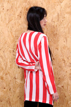 Collarless Red and White Striped Silk blouse