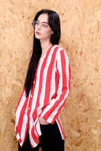 Collarless Red and White Striped Silk blouse