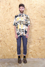 90s Short Sleeved Shirt in White, Yellow and Brown Pattern