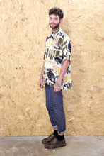 90s Short Sleeved Shirt in White, Yellow and Brown Pattern