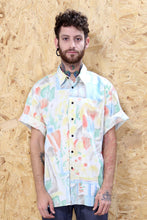 90s Short Sleeved Shirt in White with Multi Pattern