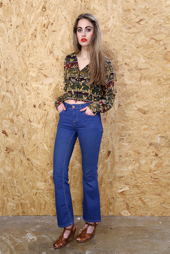 90s Leaf Cropped Silk Blouse
