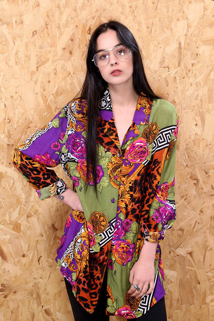 Grecian Florals and Filigree Print Shirt