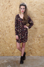 Brown Long Sleeved Floral Dress with Yellow Trim