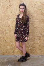 Brown Long Sleeved Floral Dress with Yellow Trim