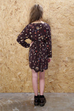 Brown Long Sleeved Floral Dress with Yellow Trim