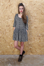Black Long Sleeved Dress with Floral Print and Drop Waist