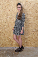Black Long Sleeved Dress with Floral Print and Drop Waist
