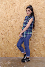 Distressed Sleeveless Checkered Shirt