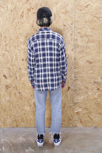 Blue and White Check Textured Shirt