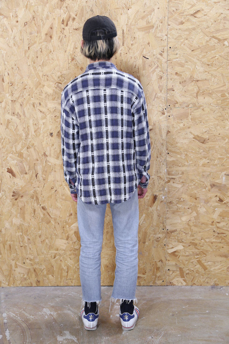 Blue and White Check Textured Shirt