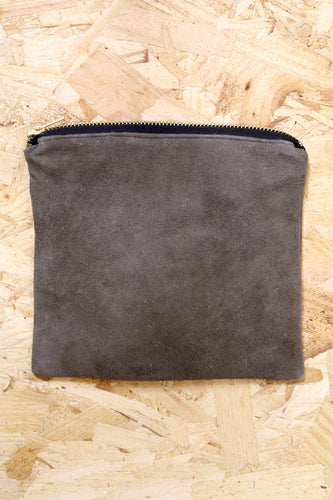Grey Suede Contrast Lining Pouch