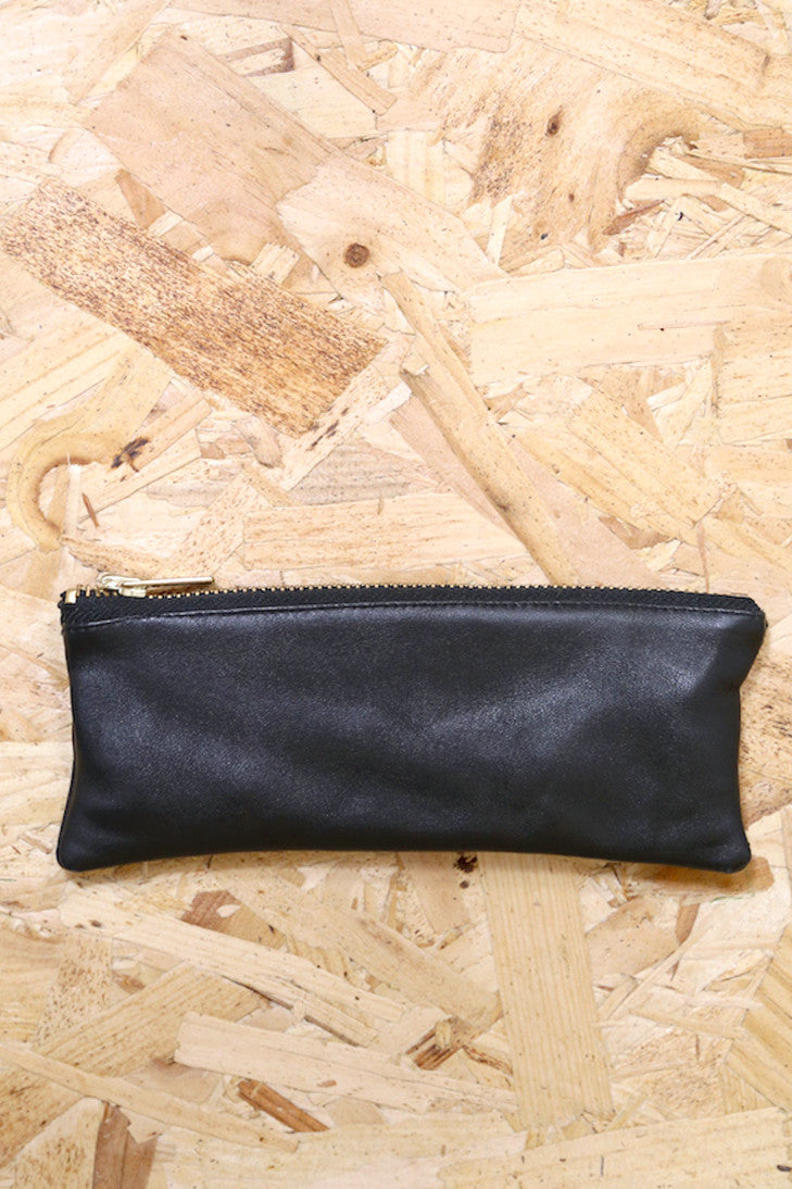 Black Leather Zipped Pouch