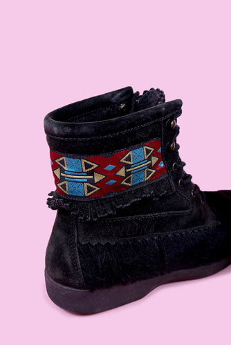 Black Suede Mocassin Boots
