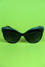 Back and Blue Glitter Trim Feline Sunglasses