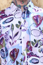 90s Short Sleeved Patterned Shirt in Purple and Blue